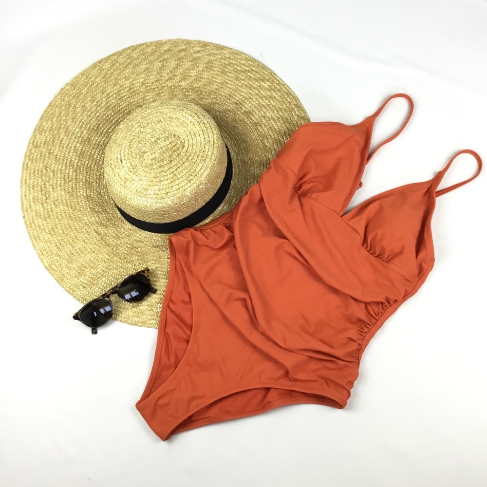 Cupshe NWT Pumpkin Orange Shirring Vneck One Piece. Sz. M